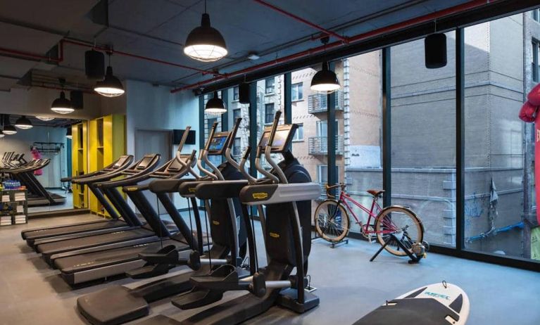 Assorted exercise machines can be used in the hotel’s fitness center.