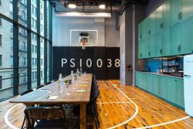 The Moxy NYC Downtown’s basketball court can double up as a meeting room for working guests.