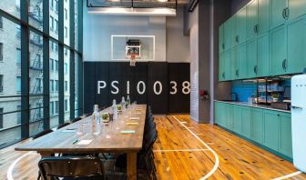 The Moxy NYC Downtown’s basketball court can double up as a meeting room for working guests.