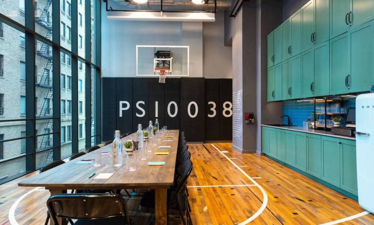 The Moxy NYC Downtown’s basketball court can double up as a meeting room for working guests.