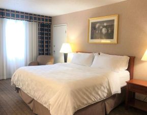 Double bed guest room in Holiday Inn Laval Montreal, with nearby chair and window.