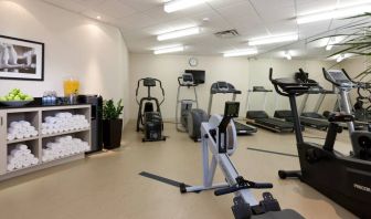 The hotel fitness center is equipped with a range of different exercise machinery.