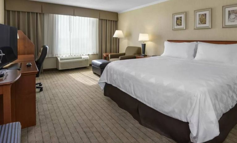 Double bed guest room in Allure Hotel & Conference Centre, including workspace desk and chair.