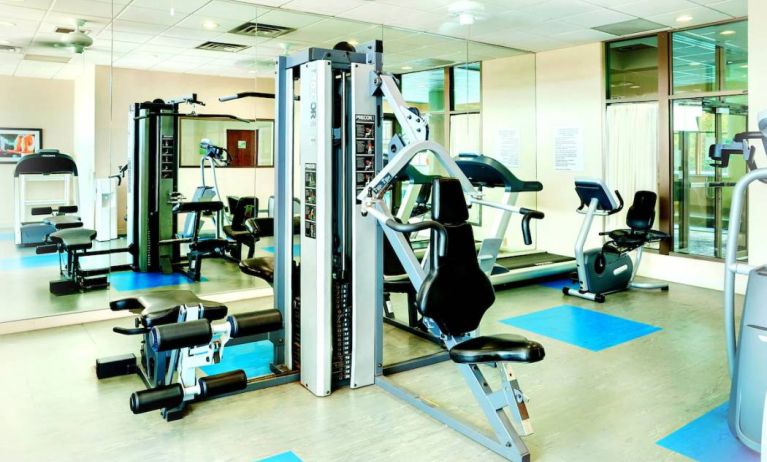 The hotel fitness center has a range of exercise machines for guests.