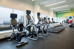 The hotel’s fitness center offers an assortment of exercise equipment.