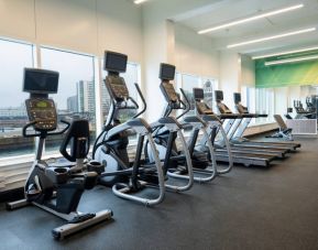 The hotel’s fitness center offers an assortment of exercise equipment.
