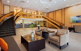 The hotel’s lobby lounge offers comfortable chairs and sofas, plus coffee tables.