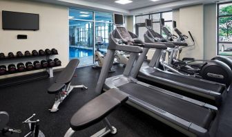 The Holiday Inn & Suites Oakville At Bronte fitness center is equipped with weights, benches, and numerous exercise machines.