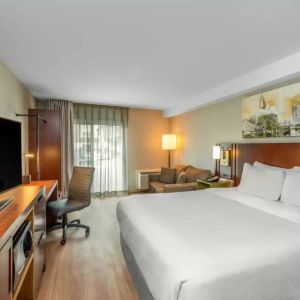 Comfort Inn Winnipeg Airport guest room including double bed and large television.