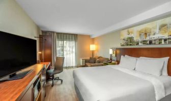 Comfort Inn Winnipeg Airport guest room including double bed and large television.