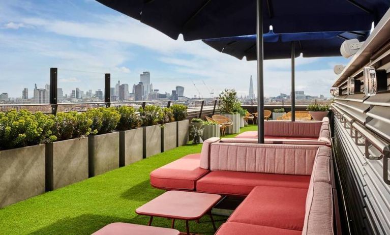 The hotel’s rooftop, with seating to take in the potted garden or the London skyline.