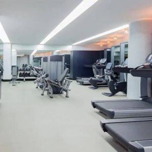 The hotel fitness center, featuring a variety of exercise equipment.