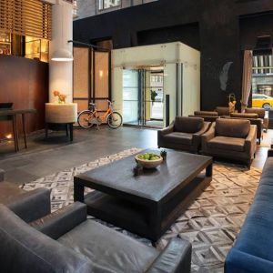 Comfortable lounge area in the lobby of the Hyatt Union Square New York.