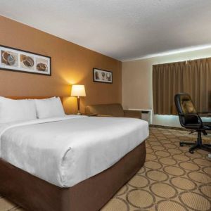 Double bed guest room in Comfort Inn Belleville, furnished with a workspace desk and chair.