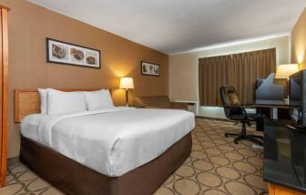 Double bed guest room in Comfort Inn Belleville, furnished with a workspace desk and chair.