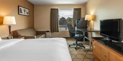 Guest room in Comfort Inn Belleville, with double bed, TV, and window.