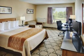 Comfort Inn Fredericton guest room featuring double bed and a workspace desk and chair.