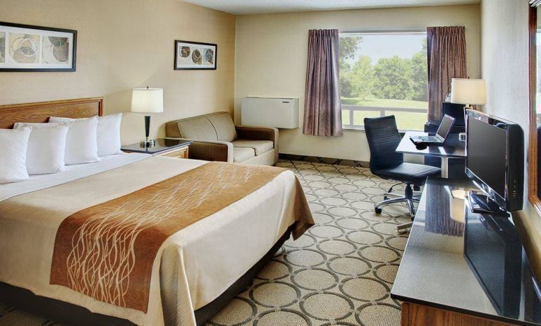 Comfort Inn Fredericton guest room featuring double bed and a workspace desk and chair.