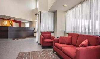 The hotel’s lobby has comfortable seating for guests to socialize and relax.