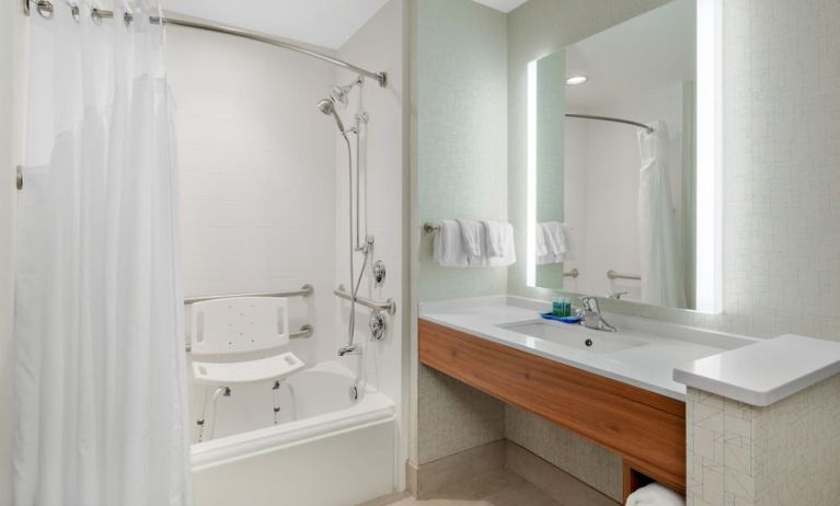 Private guest bathroom with shower at Holiday Inn Express & Suites Ontario.