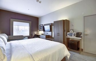 Spacious delux king room with TV and work desk at Holiday Inn Express & Suites Airport-Calgary.