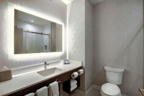 Private guest bathroom with shower at Holiday Inn Express & Suites Airport-Calgary.