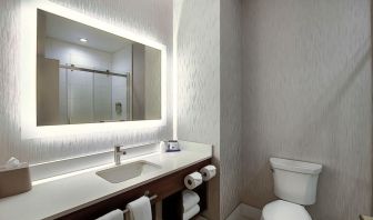 Private guest bathroom with shower at Holiday Inn Express & Suites Airport-Calgary.