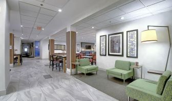 Comfortable lobby and coworking space at Holiday Inn Express & Suites Airport-Calgary.