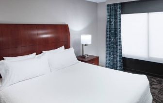 Comfortable king bedroom with natural light at Hilton Garden Inn Dallas/Allen.