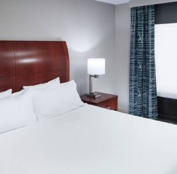 Comfortable king bedroom with natural light at Hilton Garden Inn Dallas/Allen.