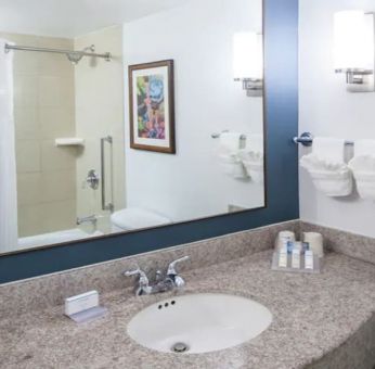 Private guest bathroom with shower at Hilton Garden Inn Dallas/Allen.