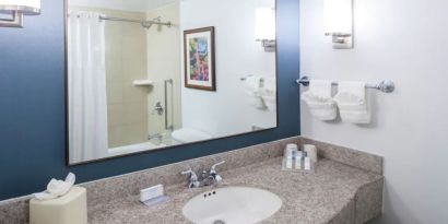 Private guest bathroom with shower at Hilton Garden Inn Dallas/Allen.