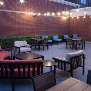 Comfortable outdoor coworking space at Hilton Garden Inn Dallas/Allen.