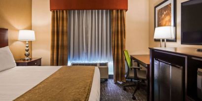 Guest room in the Best Western Braintree, complete with desk and chair for working.