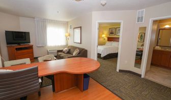 Guest room in Candlewood Suites Boise, with a workspace desk and chair.