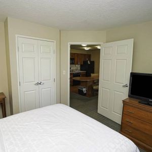 Candlewood Suites Meridian guest room featuring TV and a kitchenette area.