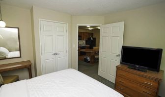 Candlewood Suites Meridian guest room featuring TV and a kitchenette area.