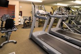 The hotel fitness center offers both weights and exercise machines for guests to use.