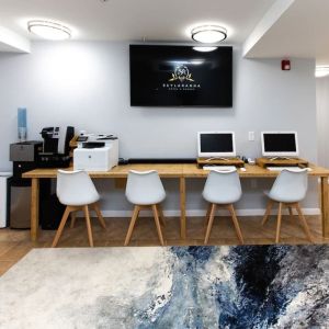 Dedicated business center with PC, internet, and printer at Skylaranna Hotel and Resort.