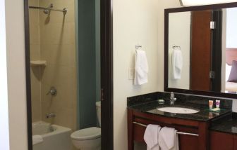 Private guest bathroom with shower at Hyatt Place Dallas Garland.