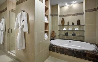 Private guest bathroom with shower at Hyatt Regency Tulsa.