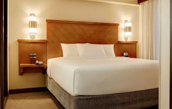 Spacious king bedroom with TV at Hyatt Place Chicago/Lombard/Oak BRK.