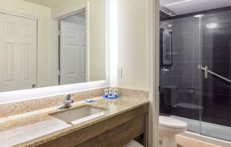 Private guest bathroom with shower at Hyatt House Houston / Galleria.