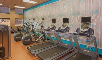 The hotel’s fitness center comes with assorterd exercise machines for guests.