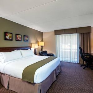 Guest room in Holiday Inn Express Rolling Meadows-Schaumburg, with double bed and workspace desk and chair.