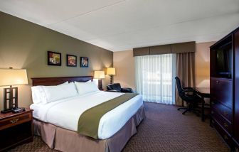 Guest room in Holiday Inn Express Rolling Meadows-Schaumburg, with double bed and workspace desk and chair.