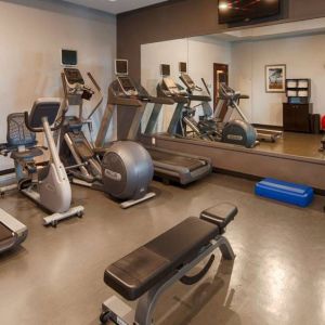 The on-site fitness center has a variety of exercise equipment for guests to use.