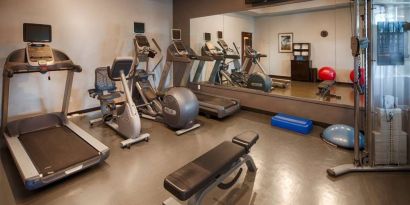 The on-site fitness center has a variety of exercise equipment for guests to use.