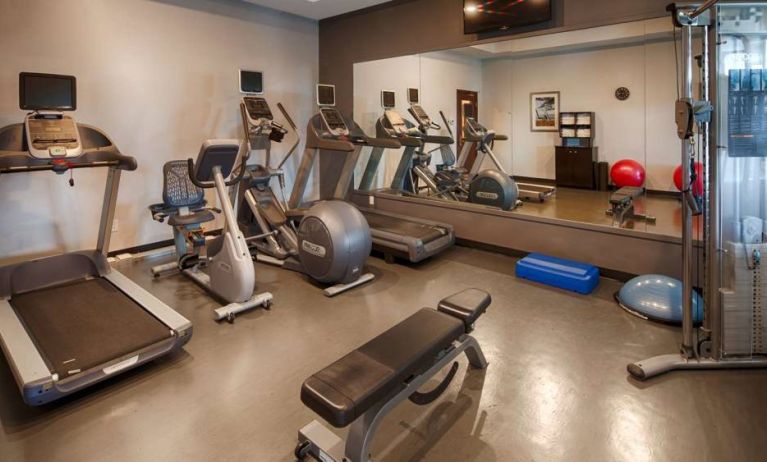 The on-site fitness center has a variety of exercise equipment for guests to use.