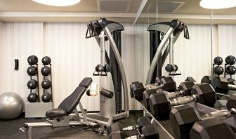 The Hotel 48LEX New York’s fitness center, with weights and exercise machinery.